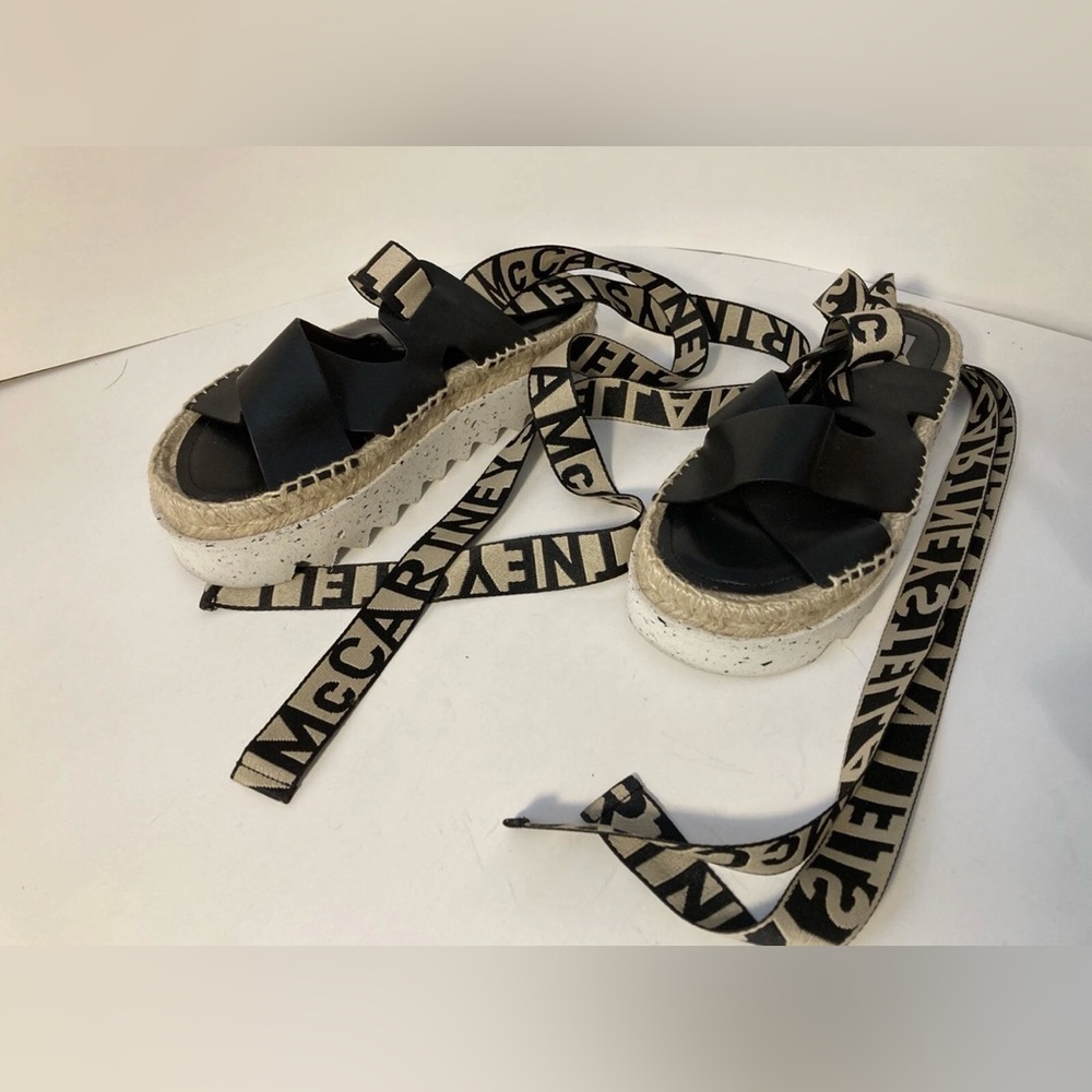 Stella McCartney Sandals - Size 37- Platform - Lace-up - Wedge - Black